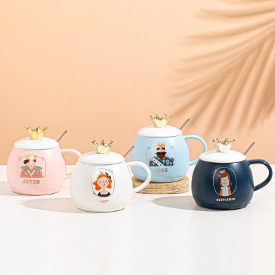 China Viable Personalized Gifts Coffee Milk Mug With Cover Cute Cartoon Kids Ceramic Mug With Spoon for sale