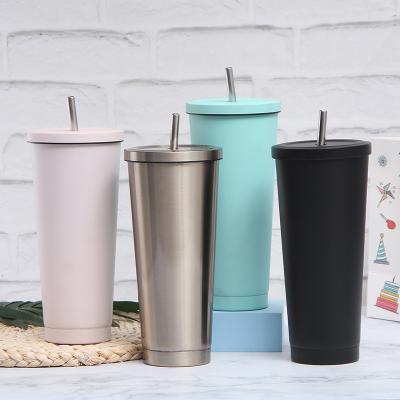 China Sustainable Sublimation Insulated Travel Coffee Lean 750ml Stainless Steel Tumbler Double Walled Water Bottle With Straw for sale