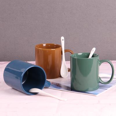 China RTS 12oz Heat Transfer Porcelain Coffee Mug Viable Colored Sublimation Customized LOGO Simple Ceramic Mug With Handle Can Gift for sale