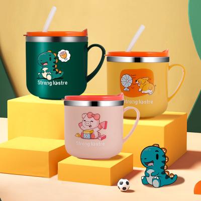 China Free Sample Double Wall Reusable Stainless Steel Cartoon Cute RTS Drink Milk Kids Kids Kids Cups With Straw And Handle for sale