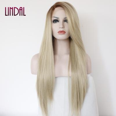 China Other High Quality Synthetic Heat Resistant Blonde Ombre Color Long Hair LINDAL Lace Front Wigs Synthetic Lace Front Wig for sale