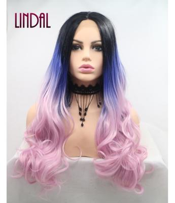 China Other Synthetic Curly Wigs Wholesale Synthetic LINDAL Lace Front Wig Black Root Wave 24