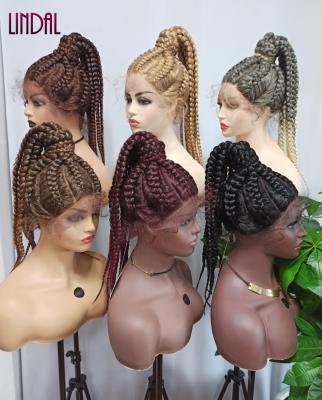 China Other LINDAL Synthetic Wig Braided Hair Ponytail Lace Wig Braided Faux Locs Wig With Synthetic Hair for sale