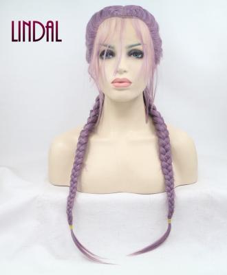 China LINDAL Braided Hands Braided Wigs Synthetic Cornrows 13x3 Lace Twist Braids Synthetic Braided Lace Wigs With Baby Hair for sale