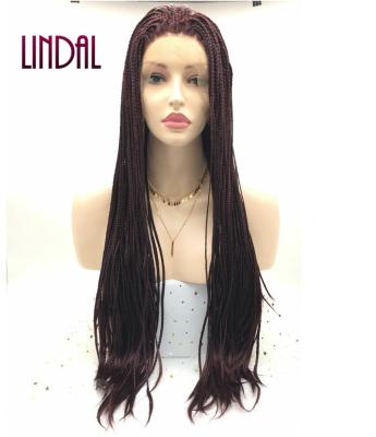 China LINDAL 13x3 Braided Lace Front Braided Brown Synthetic Braiding Lace Front Wig Long Ombre Wig Synthetic Braiding Wig for sale