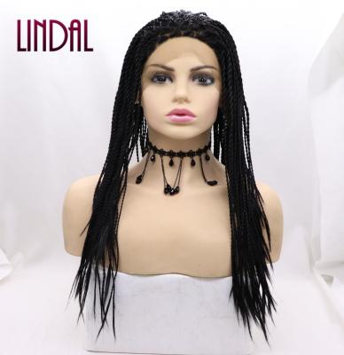 China LINDAL Brown Micro Braided Twist Braided Wigs Synthetic Lace Front Wig Hair 18