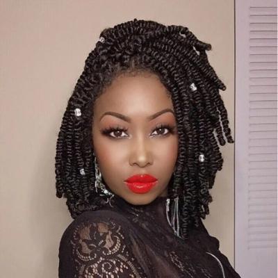 China LINDAL Braided 12 Inches Knotless Braided Lace Front Wigs With Baby Hair 4X4 Curly Area Twist Braids Synthetic Hair Wig For Black Women for sale