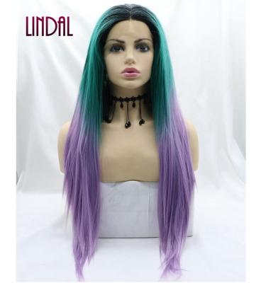 China LINDAL Straight Synthetic Wigs Cover Up Straight Gray Colored Straight Gray Full Frontal Synthetic Wigs Long Synthetic Hair Wigs for sale