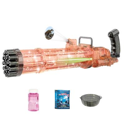 China PP Improve Transparent Projection 25 Hole Kids Birthday Party Gatling Bubble Gun Outdoor Toy for sale