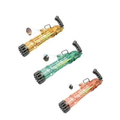 China Electric 25 Hole PP Upgraded Transparent Version Bubble Gun With Projection And Lights Gatling Bubble Gun Toys for sale