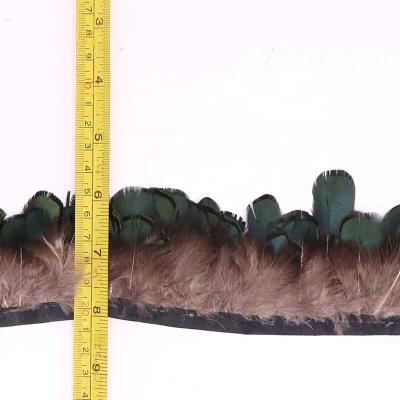 China Garment Accessories and Trims Wholesale High Quality Green Pheasant Feather Trims Fringes 5-7CM Cloth Strips sWith Crafts Costumes Sewing Decoration for sale