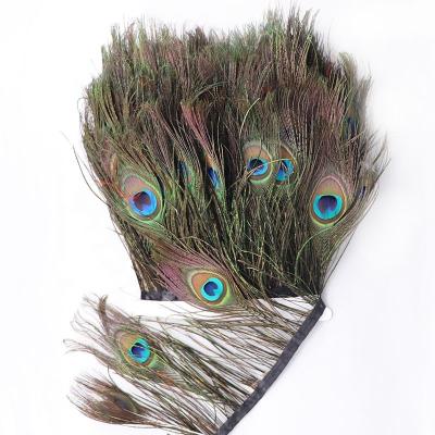 China Garment Accessories and Trims Nature Color Peacock Eye Feather Trims Fringe with Satin Ribbon Sewing Crafts Costume Decoration for sale