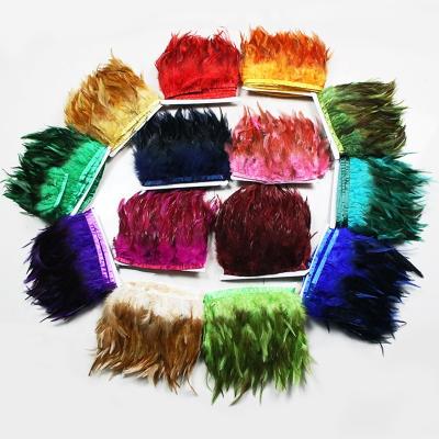 China Garment Accessories and Trims 4-6 Inch (10-15 cm) Multicolor Dyed Chicken Gradient Two Color Feathers Trims Fringe with Sewing Crafts Costume Decoration for sale