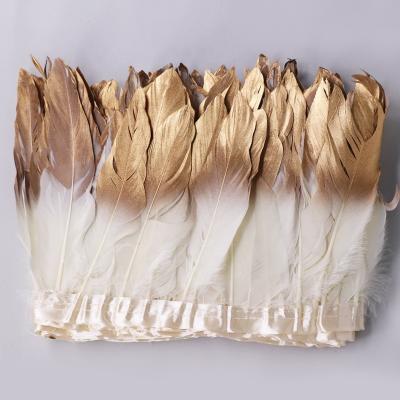 China Hot-selling White Gold Wholesale Goose Decoration Feathers Trim Fringe With Sewing Crafts Suits Decoration for sale