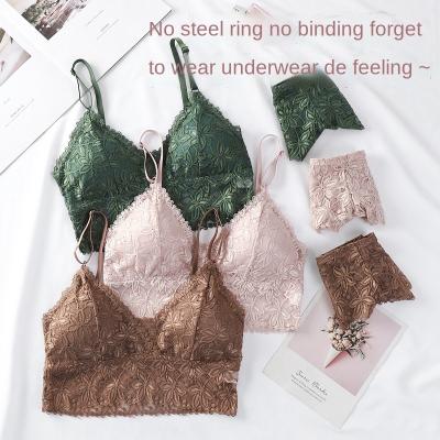 China New Style Lace QUICK DRY Bra Without Steel Ring With Back Bra Pad Wrapped Comfortable Breast Underwear Bra Panty Set for sale