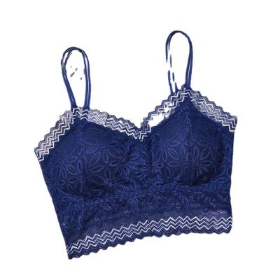 China Flower Embroidery Breathable Comfort Wireless Push Up Underwire Fashionable Ladies Thick Cup Lift Up Lace Bra for sale