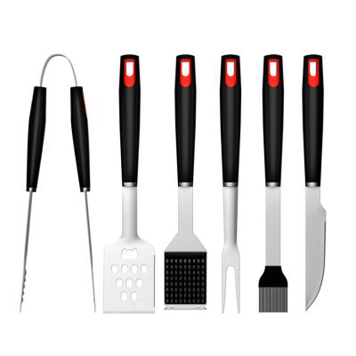 China Easily Cleaned Red Hanging Loops 6-Piece BBQ Set Grill Barbecue Spatula Combination Grill Tool Kit for sale