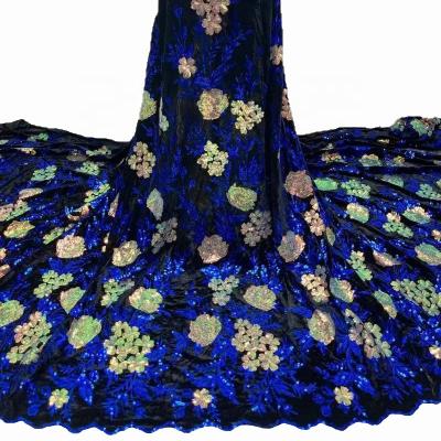 China Other newest high quality royal blue sequin velvet lace fabrics for women african dress dress for sale