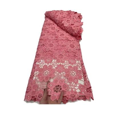 China Other Babe Pink African Sequined Cupion Rope Lace Water Soluble Fabric For Girl's Dress for sale