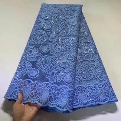 China Other new arrival royal blue sequined net lace fabrics 5 yards from african from china manufacturer for sale