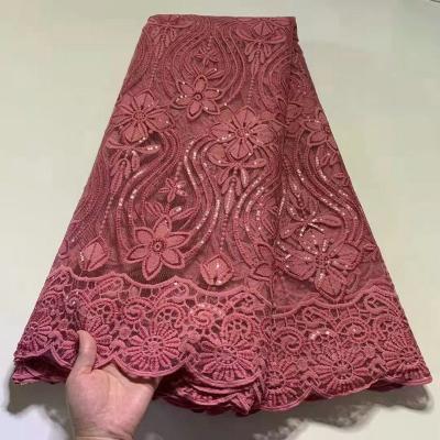 China Other Luxury Fuchsia Polyester Mesh Embroidery Sequin Glitter Lace Fabric For Women Dress Dress for sale