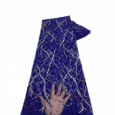 China Other Fancy Laces Online Royal Blue Sequined French Net Lace Fabric For Dress Making Hot for sale