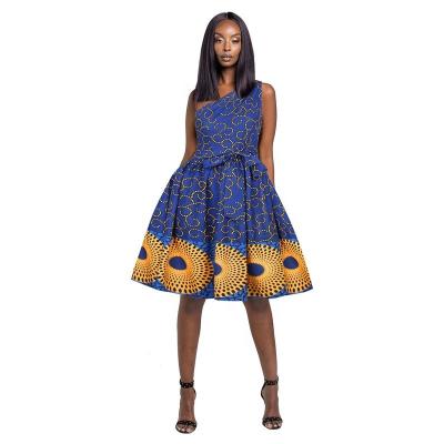 China Breathable African Women Wax Fabric Backless Dress Sleeveless Wax Fabric Dresses Sexy Print Long Dress for sale