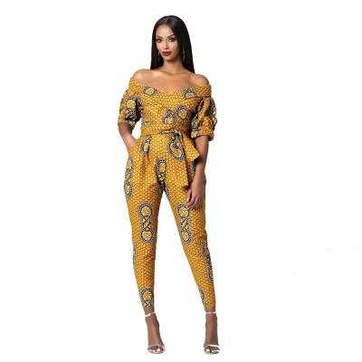 China 2021 QUICK DRY Wholesale Sexy African Printed Long Pants Short Sleeve African Dashiki Designs Overalls Picture High Quality Clothing for sale