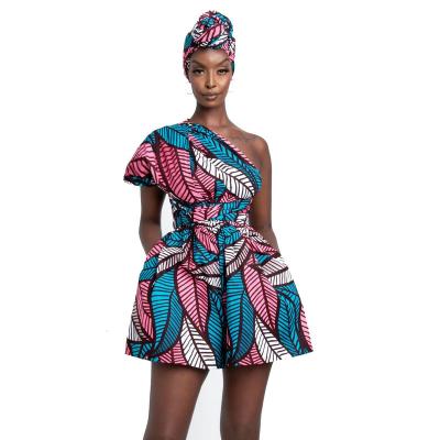 China New Style QUICK DRY Ladies African Dresses Print Shoulder Off Ankara Short Pants Fashion African Jumpsuit For Party Club for sale