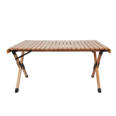 China Custom Outdoor Furniture Easy Carry Easy Fold Portable Beech Wood Egg Roll Table Picnic Camping Table for sale