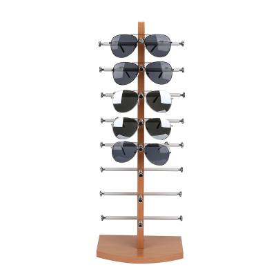 China Simple PU Leather Eyewear Wooden Stand Sunglasses Holder Glass Display Racks Professional Factory With Stylish Good Quality Customized for sale