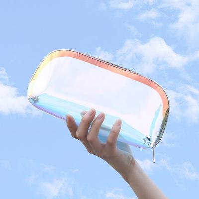 China Fashion Women Hologram Glitter Clear Cosmetic Bag Zipper PVC Laser TPU Holographic Makeup Bag for sale