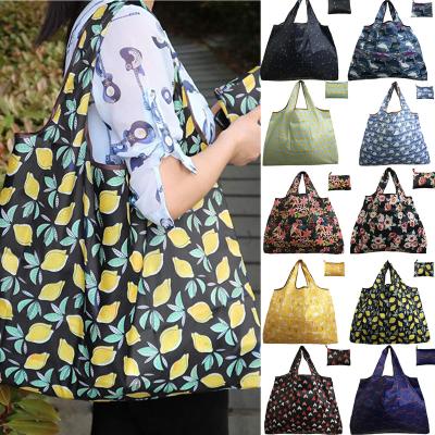 China Foldable Reusable Handled Grocery Plastic Bag Bolsa Plastico Cuadros Pocket Shopping Bag 190t Nylon Eco-Friendly Polyester for sale