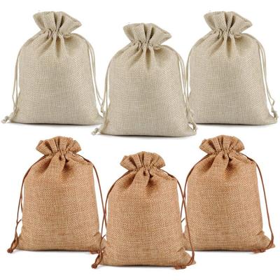 China Hot Sale Custom Logo Printed Drawstring Pouch Coffee Burlap Gift Bag Making Coffee Burlap Bags Eco Friendly Small for sale