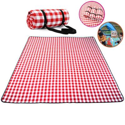 China Outdoor Folding Travel Beach Camping Soft Portable Blanket Mat Fashion Thicken Pad Breathable Sandproof Picnic Blanket Red White Calico Plaid for sale