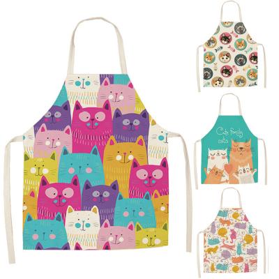 China Kitchen Casual Apron Cartoon Printed Sleeveless Cotton Linen Cute Cat Aprons For Women Men Home Cleaning Tools for sale