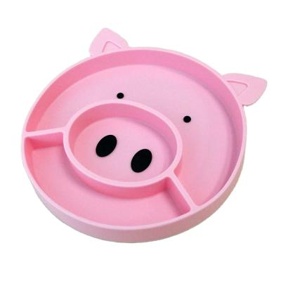 China Food Grade Baby Silicon Place Mat Antibacterial Suction PlateDishes For Lovely Kids Pig Shape Children's Dish for sale