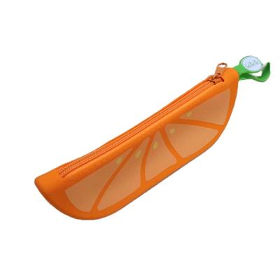 China Schools & Custom large capacity fruit shape pencilcases creative orange waterproof silicone pencil case office school supplies school pencil case for sale