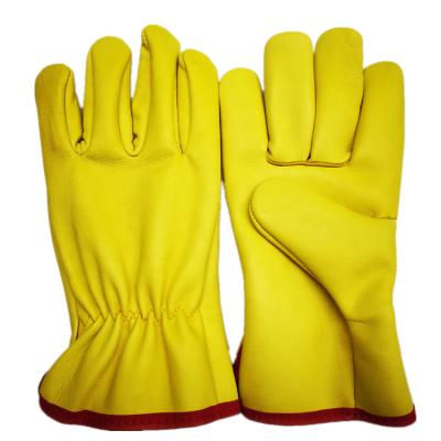 China Anti Slip Goat Skin Sheepskin Work Safety Leather Work Driver Hand Comfortable Wear Resistant Yellow Gloves for sale