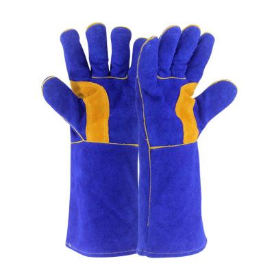 China CE EN388 EN407 Work Cat MIG Resistant Industrial Heat Resistant Argon Arc Blue Cow Split Safety Work Hand Leather Welding Gloves For Welder for sale