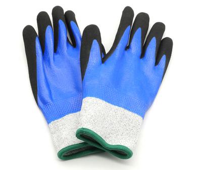 China Glass Handling Food Grade Double Nitrile Palm Coating Dipped 13G HPPE Safety Work Anti Oil Cut Resistant Hand Gloves Water Proof for sale