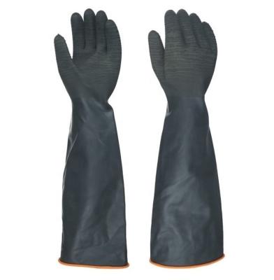 China Construction Black Palm Anti Slip 58cm Extra Long Resistance Industrial Rubber Chemical Acid Alkali Oil Alkali Rough Gloves For Work for sale