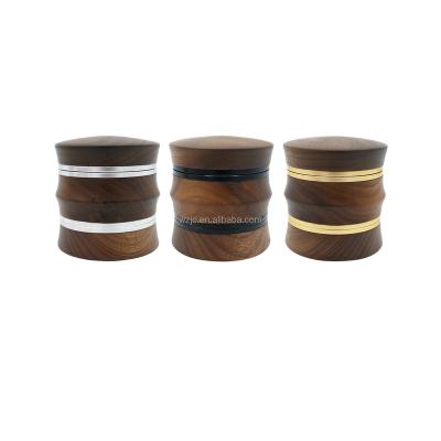 China JC7030 Aluminum Alloy JC7030 Walnut Herb Grinder 67MM Accessories 4pieces Wood Herb Herb Grinder Aircraft Grinder With Custom Logo for sale