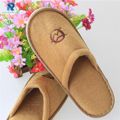 China Cotton fabric/terry towel fabric/nonwoven fabric/fleece winter coral style closed toe unique thick brown EVA women hotel shoes custom color and logo for sale