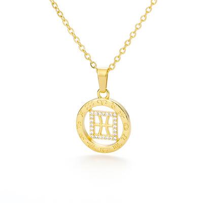 China TRENDY 18K Gold Plated Stainless Steel Diamond CZ Zodiac Pendant Necklace for sale