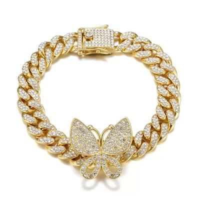 China New Arrivals Women 12mm CLASSIC Bling Hip Hop Cuban Link Butterfly Anklets for sale