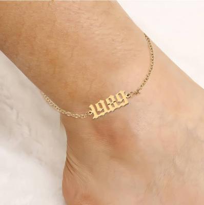 China 2020 CLASSIC Fashion Stainless Steel Gold Plated Women Birth Year Anklets Foot Jewelry for sale