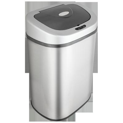 China Large Size Eco-friendly Stainless Steel Silver Black Waste Bin For Large Waste Automatic Smart Trash Bin for sale