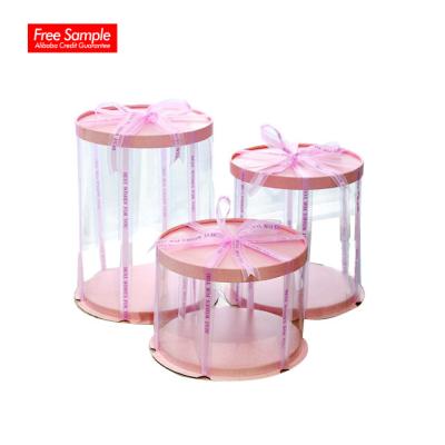 China Wholesale Recycled Materials Pop Plastic Transparent Boxes Log With Window Tall Handle Packing Clear Cake Boxes for sale