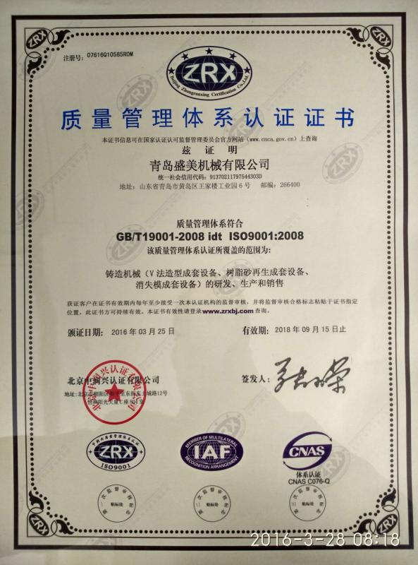 ISO9001 - Qingdao Shengmei Machinery Co., Ltd.